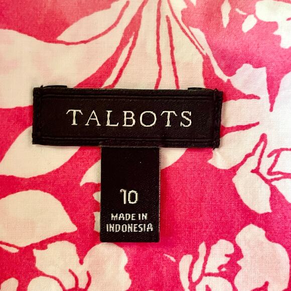 Talbots Pink White Floral Print Button Up Shirt Sz 10 Long Sleeves Crisp Cotton - Picture 9 of 10